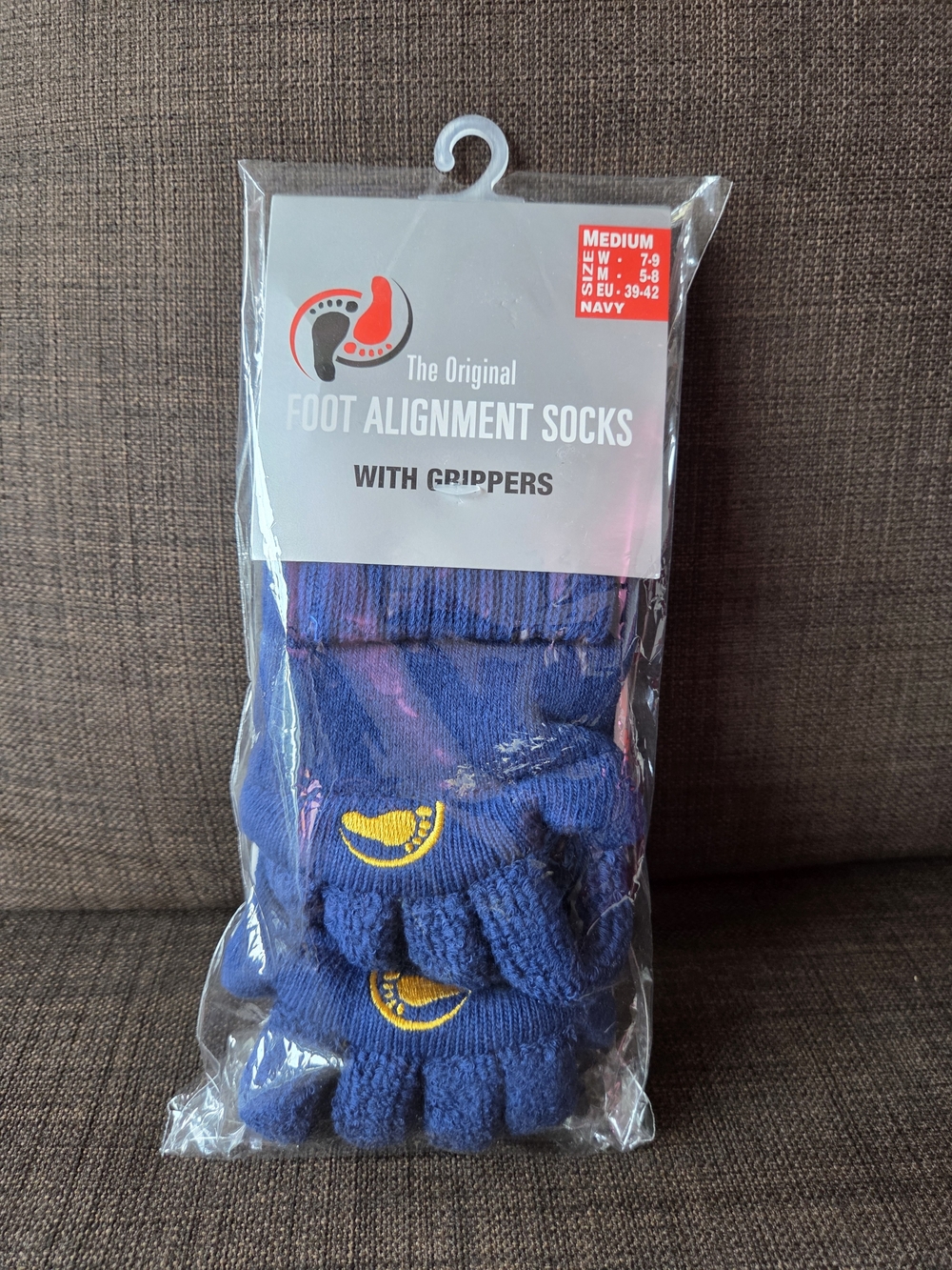 toesox Navy Toe Alignment Socks with Yellow Grippers